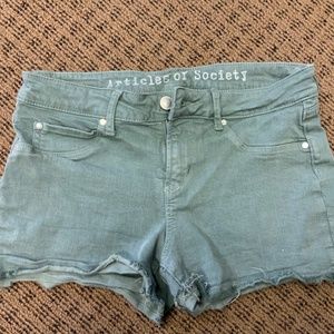 Articles of society Madre Pompano Cut Off Denim Shorts - Olive Green -Size 26